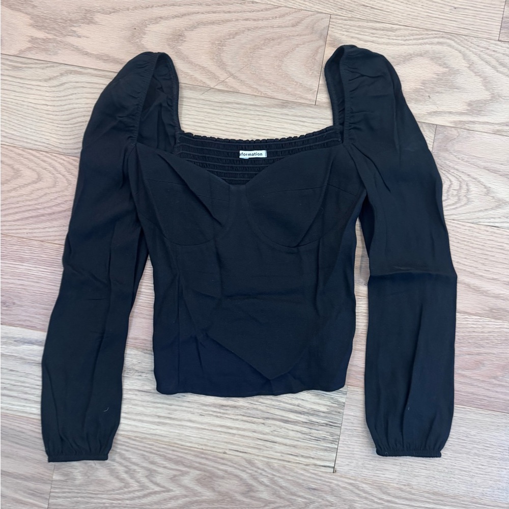 Reformation Black Smocked Blouse